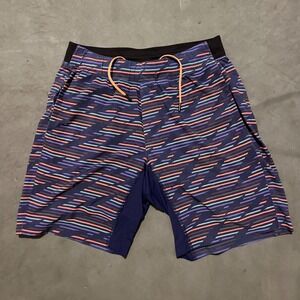 Lululemon T.H.E. Shorts Mens Large Multicolor Gym Training Athletic 9" Striped‎